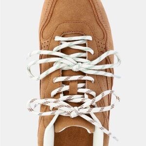 Brown Faux Suede Sneakers with White Double Laces size 9 EUC